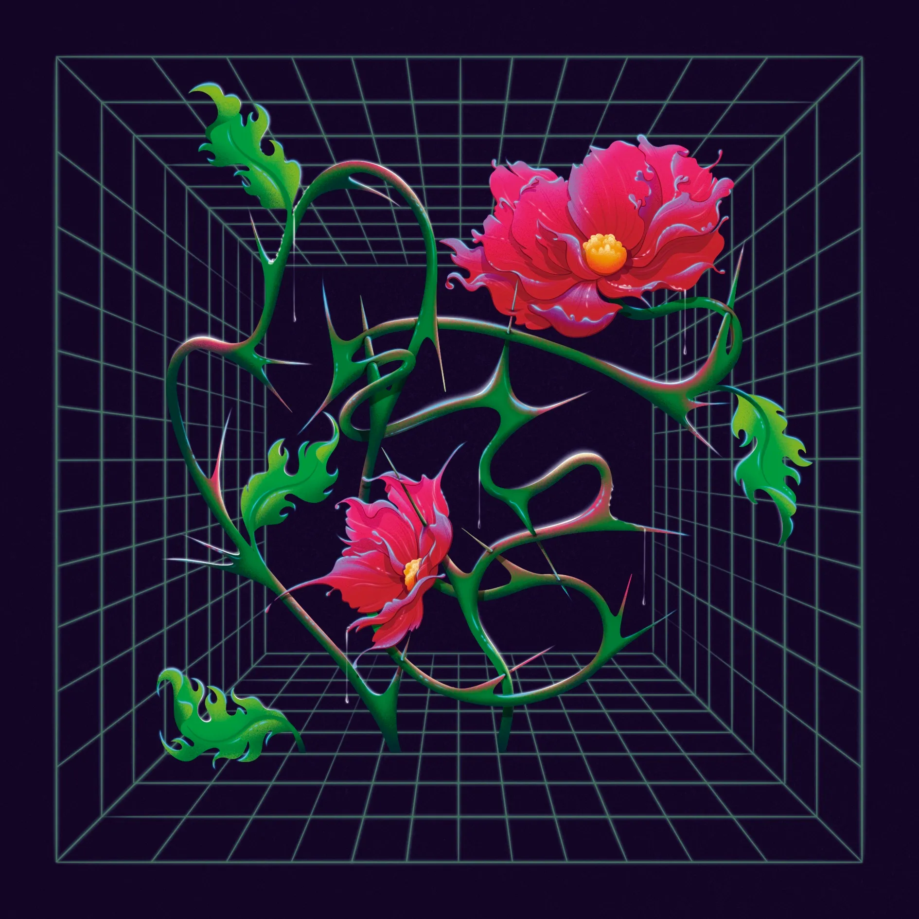 Illustration de fleurs et d'épines pour le merch de JeanneTo