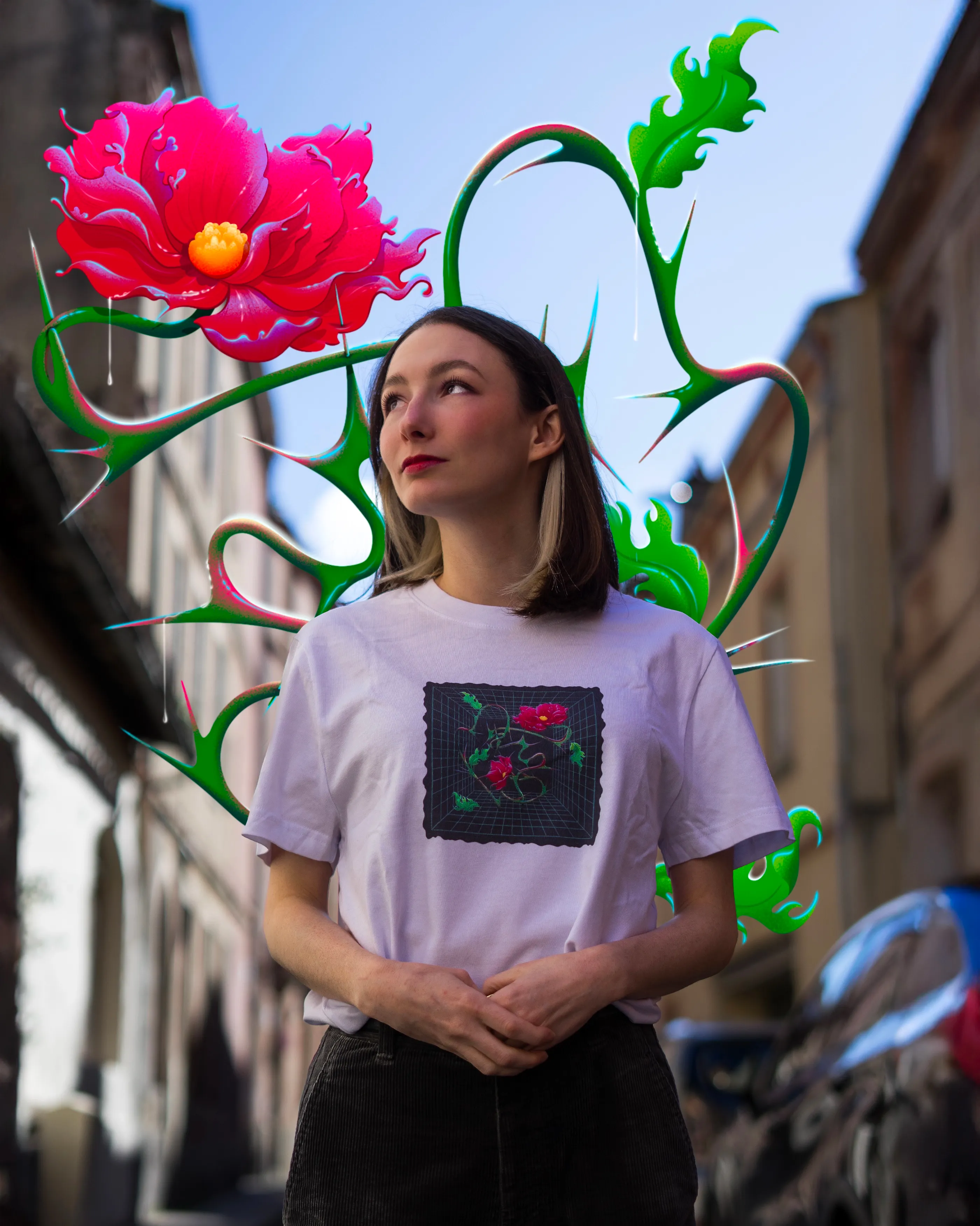 Illustration pour le merch de JeanneTo à la sortie de son album Mauvaise Herbe. Illustration de fleurs toxics et de ronces.